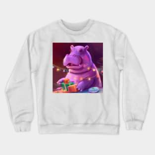 Cute Hippopotamus Drawing Crewneck Sweatshirt